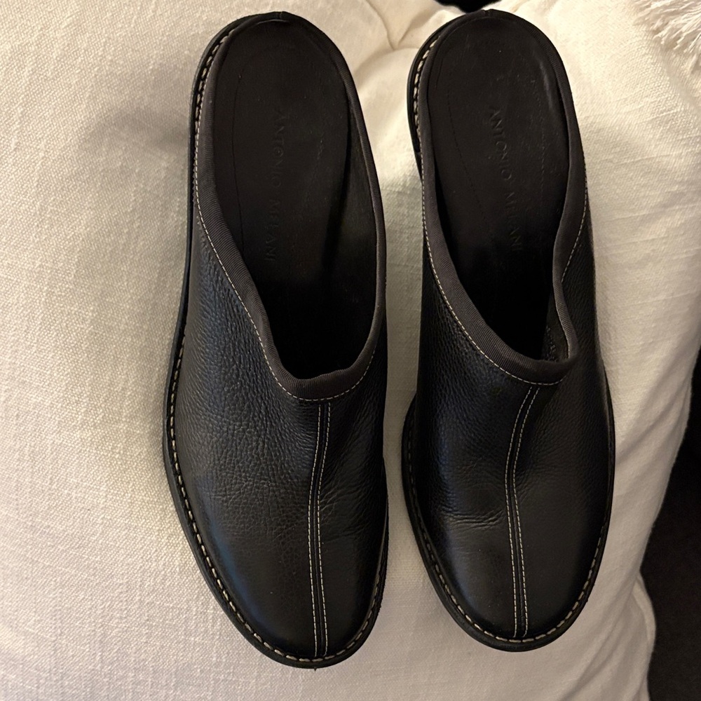 ANTONIO MELANI Black Leather Clog Wedge (from Dillards)